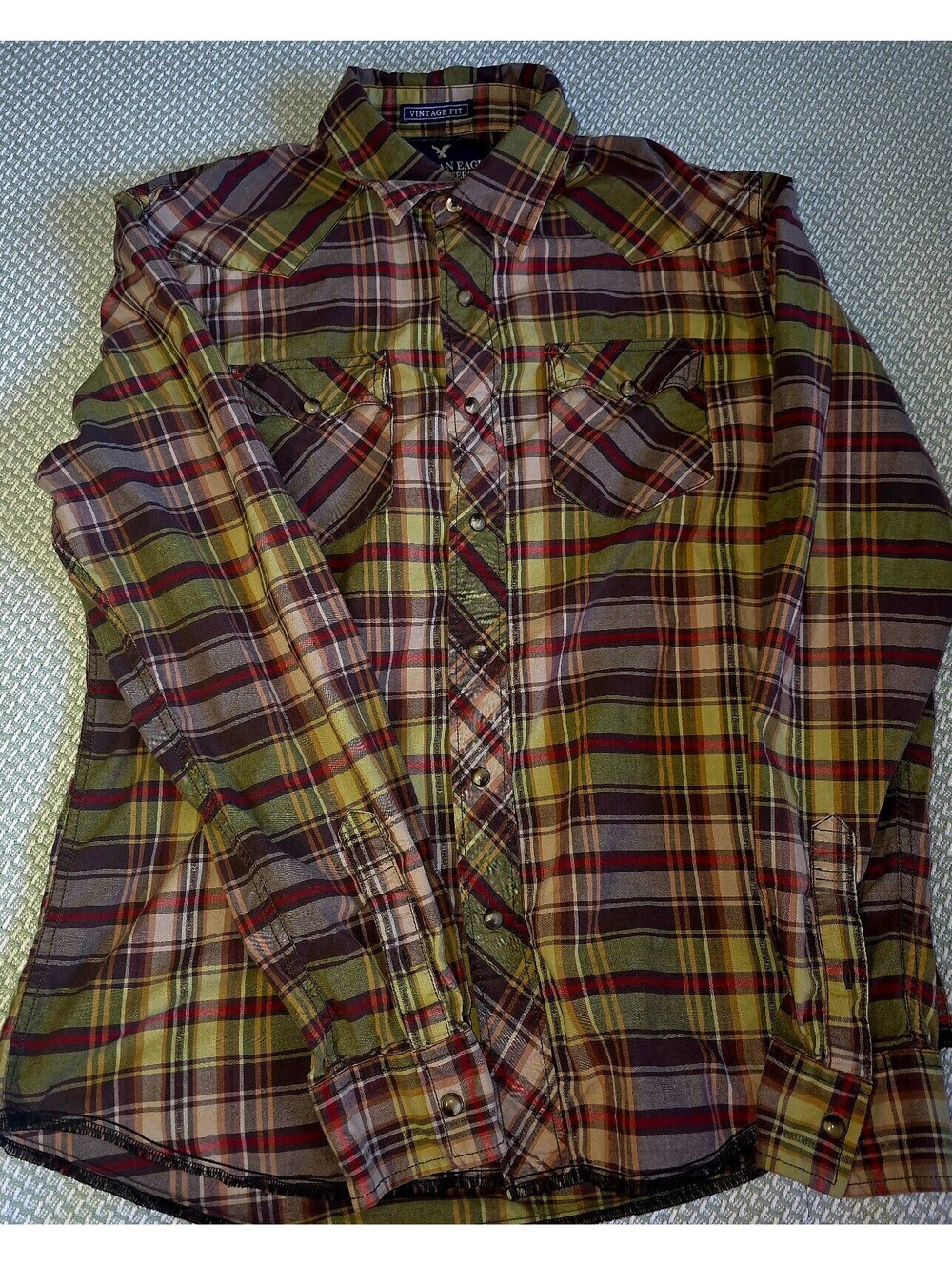 American Eagle long sleeve plaid western shirt size medium men's